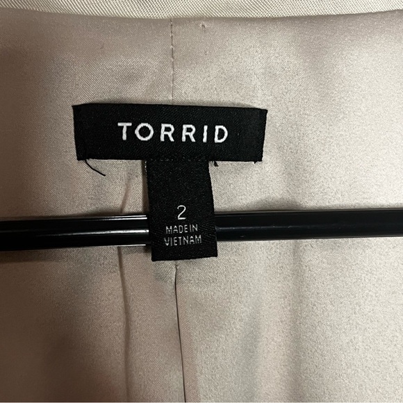 Torrid Blazer Lyocell Linen Blend Jacket Women 2 Beige Lines Collared 3/4 Sleeve - Picture 5 of 6